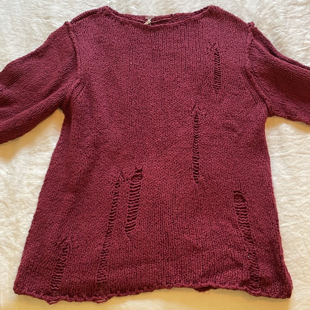 Free People 100% Cotton Red Pullover Sweater Large